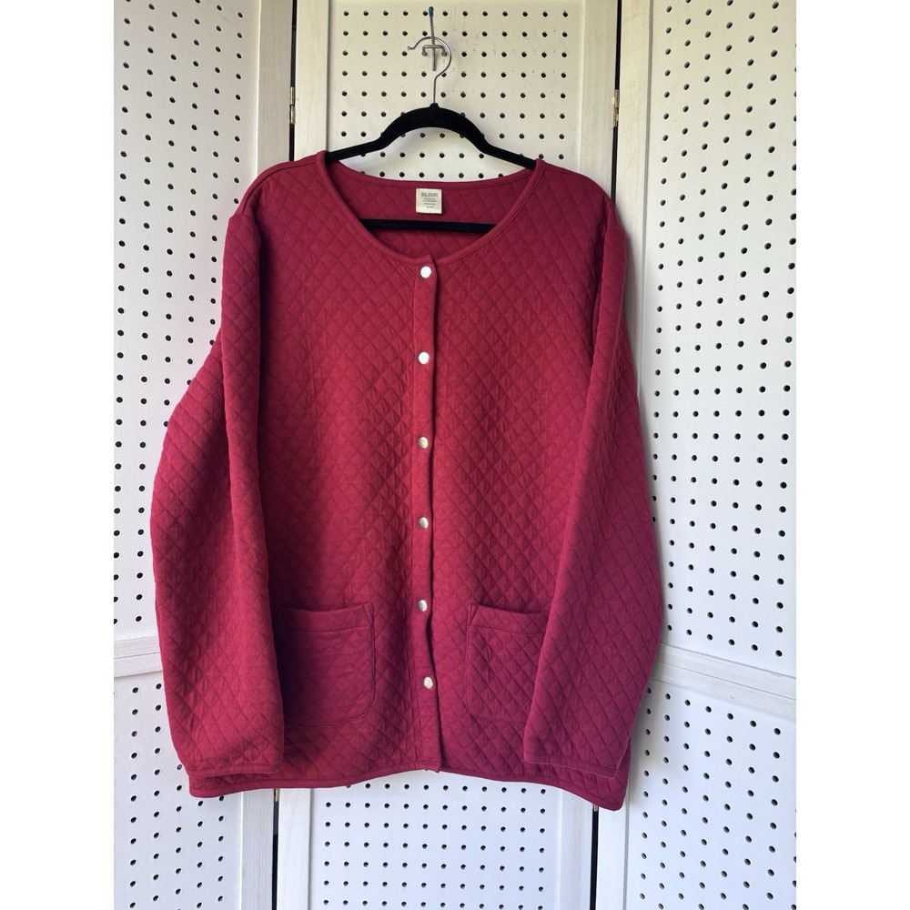 Blair Red Quilted Jacket Sz LG Snap Front Cottagecore Coastal Grandma Granny‎